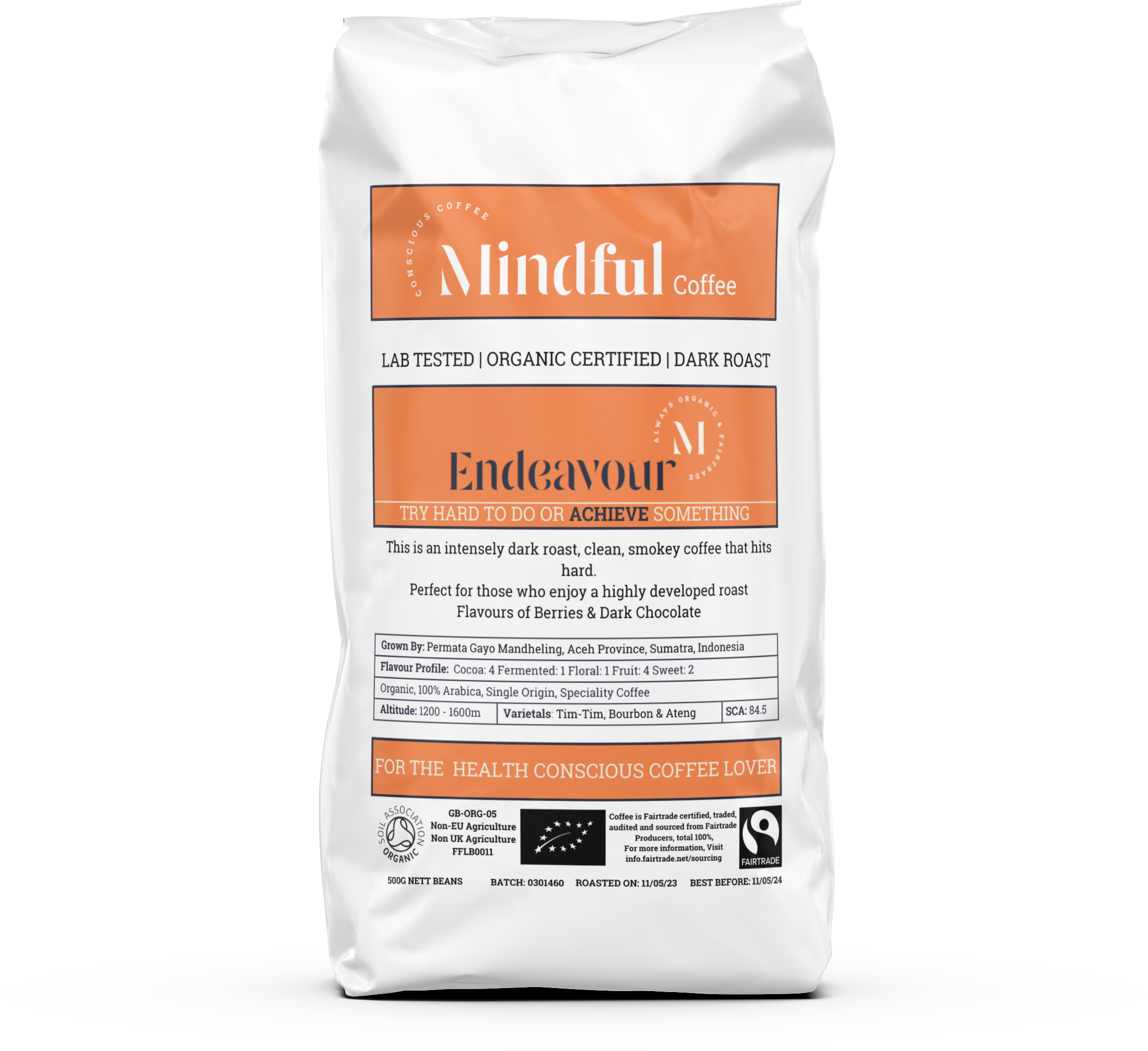 Mindful Coffee - Endeavour| Organic Dark Roast Coffee Beans | Mycotoxin Free - Lab Tested | Freshly Roasted |Single Origin Speciality