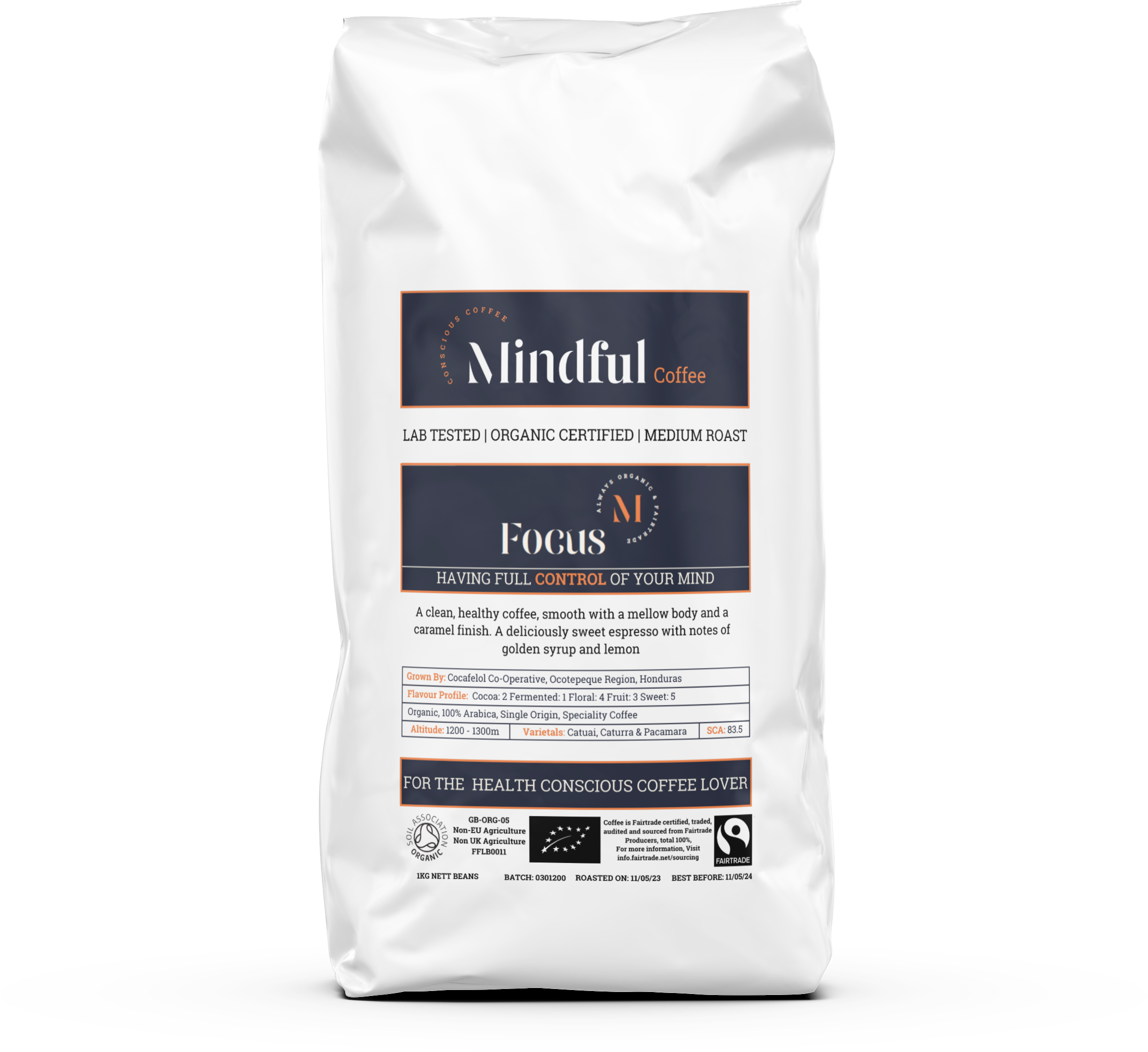 Mindful Coffee - Focus Original | Organic Coffee Beans | Mycotoxin Free - Lab Tested | Freshly Roasted |Single Origin Speciality