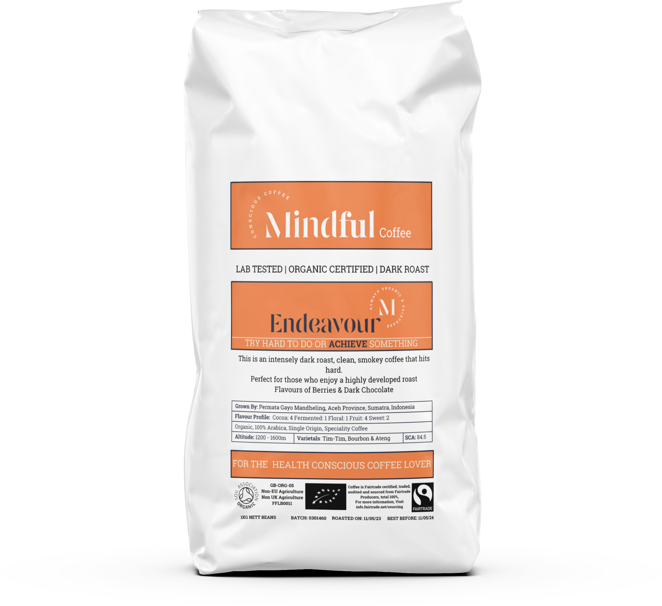 Mindful Coffee - Endeavour| Organic Dark Roast Coffee Beans | Mycotoxin Free - Lab Tested | Freshly Roasted |Single Origin Speciality