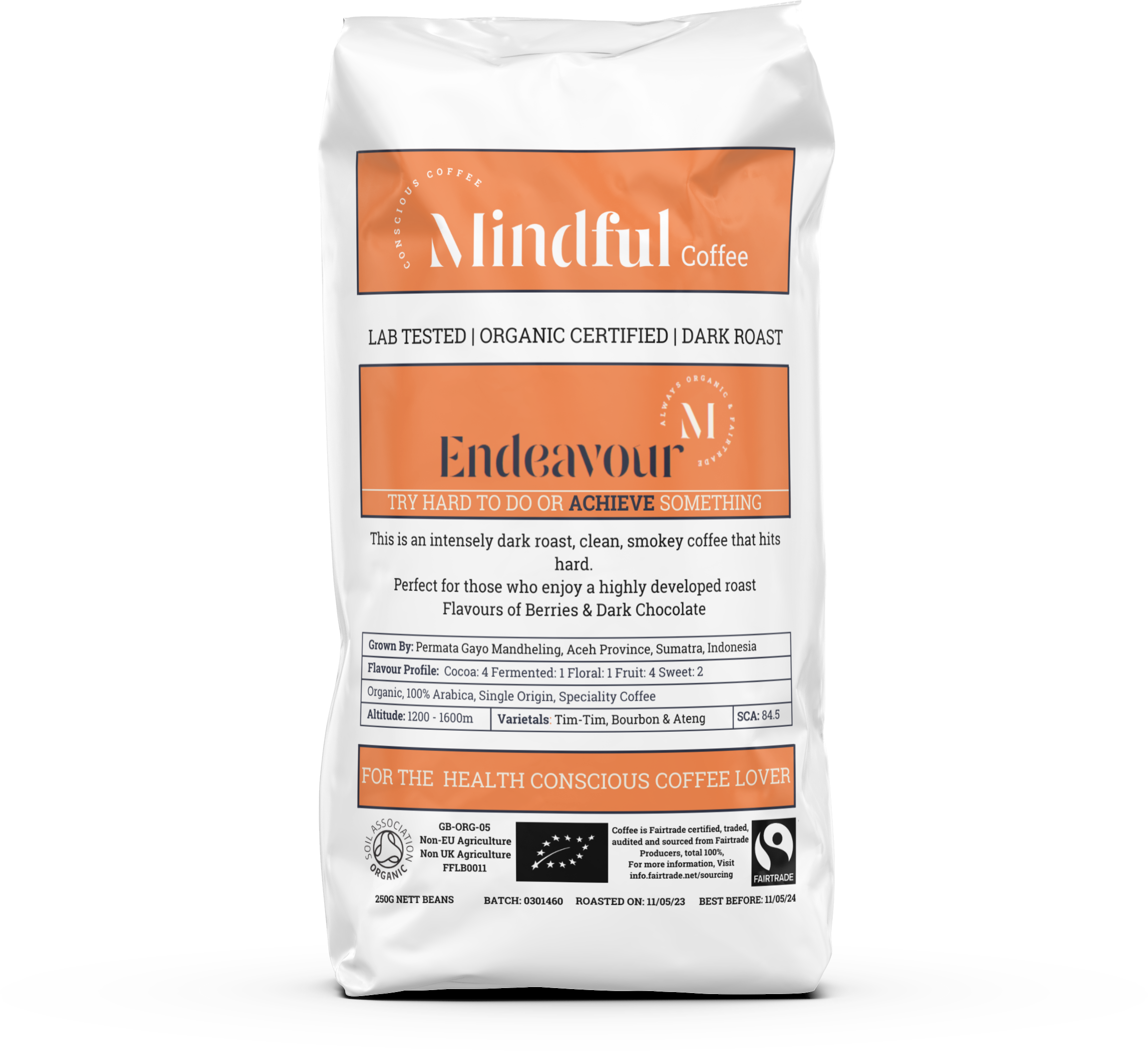 Mindful Coffee - Endeavour| Organic Dark Roast Coffee Beans | Mycotoxin Free - Lab Tested | Freshly Roasted |Single Origin Speciality