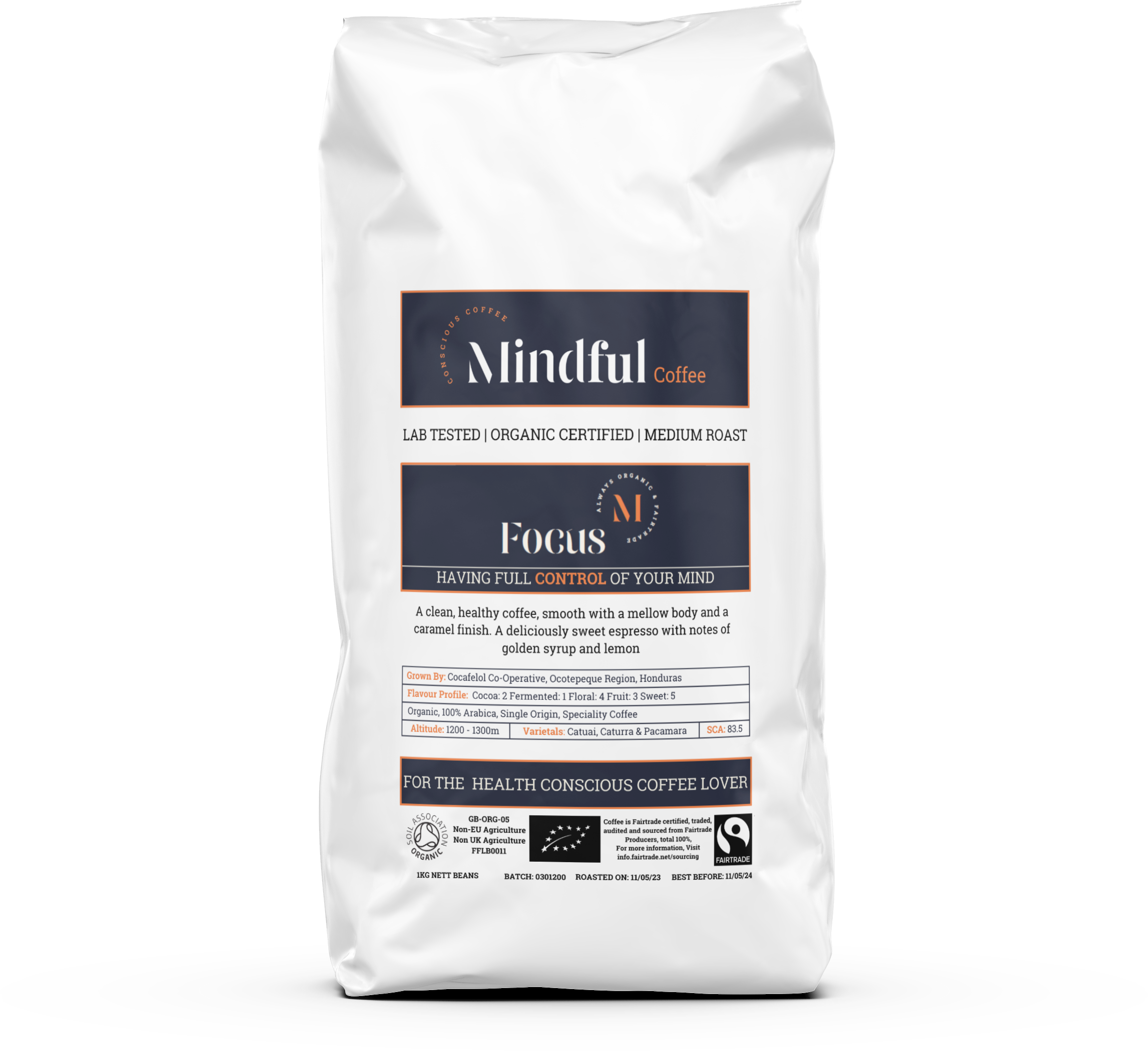 Mindful Coffee - Focus | Organic Coffee Beans | Mycotoxin Free - Lab Tested | Freshly Roasted |Single Origin Speciality