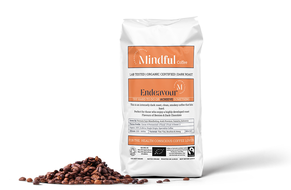 Mindful Coffee - Endeavour| Organic Dark Roast Coffee Beans | Mycotoxin Free - Lab Tested | Freshly Roasted |Single Origin Speciality