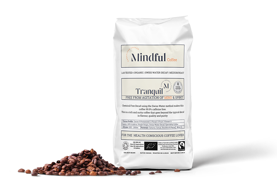 Mindful Coffee - Tranquil | Organic Swiss Water Decaf Coffee Beans | Mycotoxin Free - Lab Tested | Freshly Roasted |Single Origin Speciality