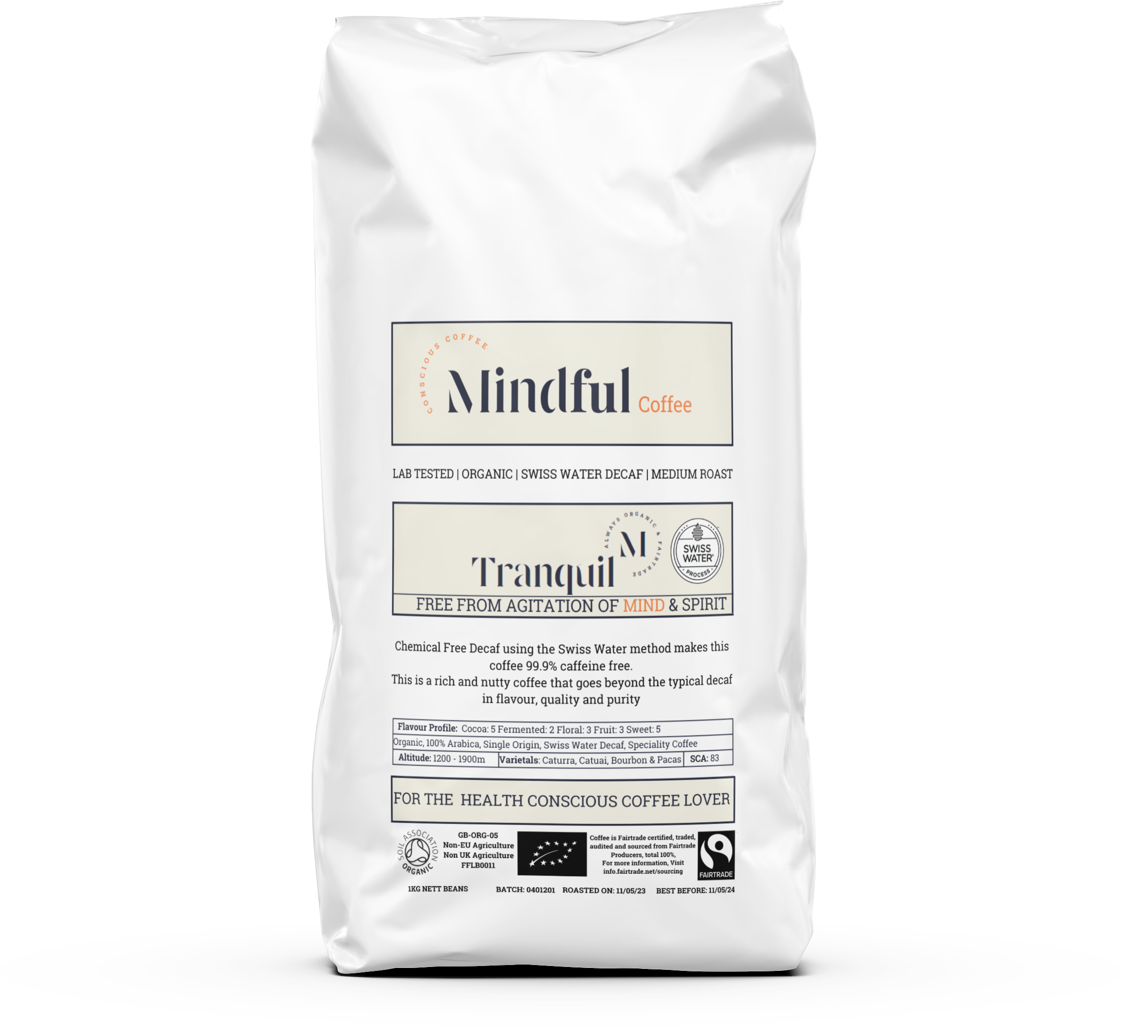 Mindful Coffee - Tranquil | Organic Swiss Water Decaf Coffee Beans | Mycotoxin Free - Lab Tested | Freshly Roasted |Single Origin Speciality